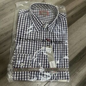 NWT Pennington & Bailes Gingham Button Down Dress Shirt Men's Navy White Size S